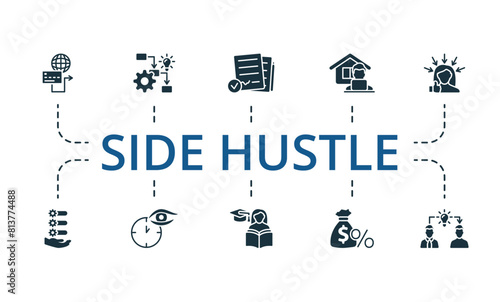 Side hustle set. Creative icons. Editable elements.
