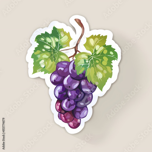 Cute grape catoon on a White Canvas Sticker,vector image photo