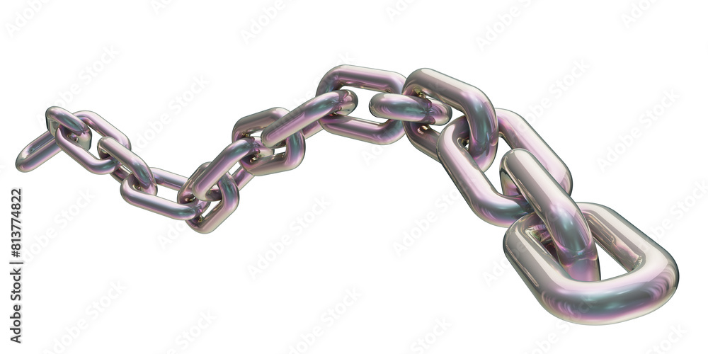 Fototapeta premium Holographic chain isolated on transparent background. 3D rendering of a gray iridescent metal chain.