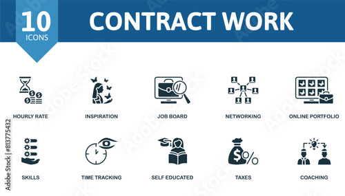 Contract work set. Creative icons. Editable elements.