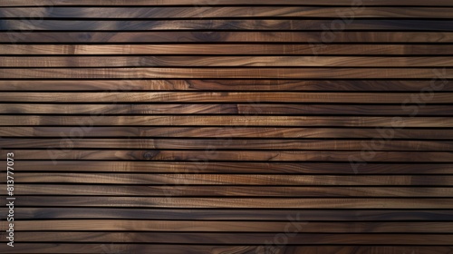 Timber wooden wall. Wood panels modern texture for design. Horizontal brown slats for the facade of a building, partition or fence. Natural material for cladding in construction.