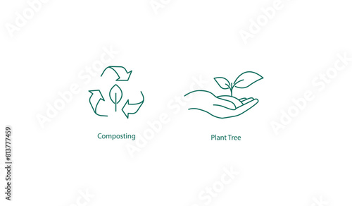 Eco-Friendly Practices: Composting and Planting Trees Vector Icons
