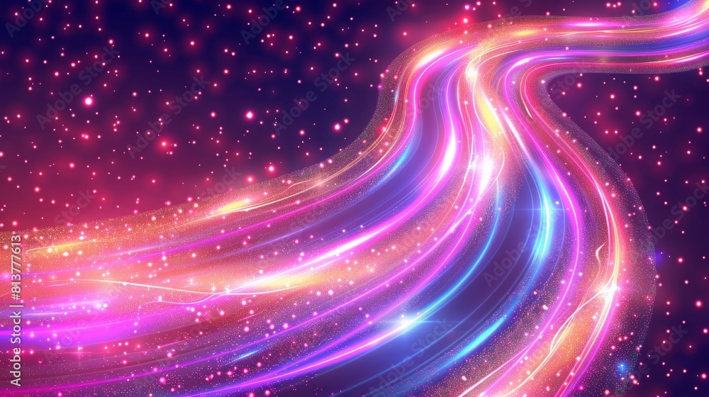 The colorful light trails with sparkles and shiny motion effect lines are isolated on a transparent background. There are magical wavy and curved glowing stripes with sparks in the modern image. The colorful light trails with sparkles and shiny motion effect lines are isolated on a transparent background. There are magical wavy and curved glowing stripes with sparks in the modern image.