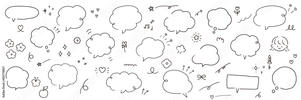 手描きの吹き出しとアイコンのベクターイラストセット。フレーム、落書き、ふきだし、手書き、フリーハンド 手描きの吹き出しとアイコンのベクターイラストセット。フレーム、落書き、ふきだし、手書き、フリーハンド