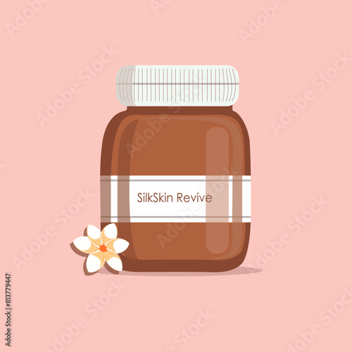 Facial skin care. Cosmetic masks, cream, lotion, soap, face scrub. Illustration, vector
