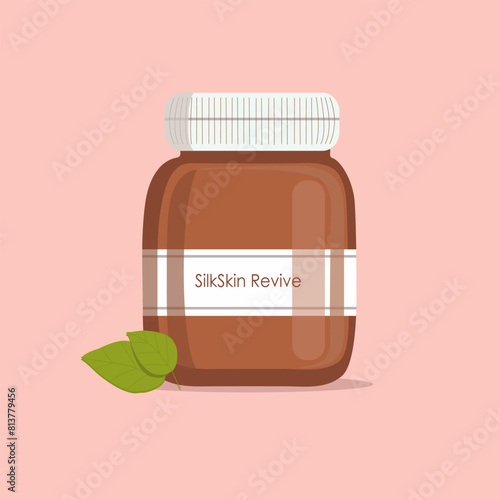 Facial skin care. Cosmetic masks, cream, lotion, soap, face scrub. Illustration, vector