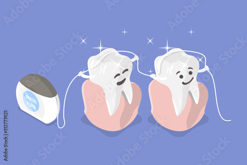3D Isometric Flat Vector Illustration of Dental Floss, Oral Hygiene, Teeth Cleaning