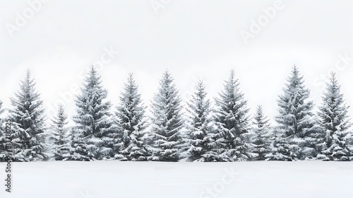 Snow-covered pine trees against a pristine white backdrop, their purity and simplicity captured in stunning detail. © Ahmad