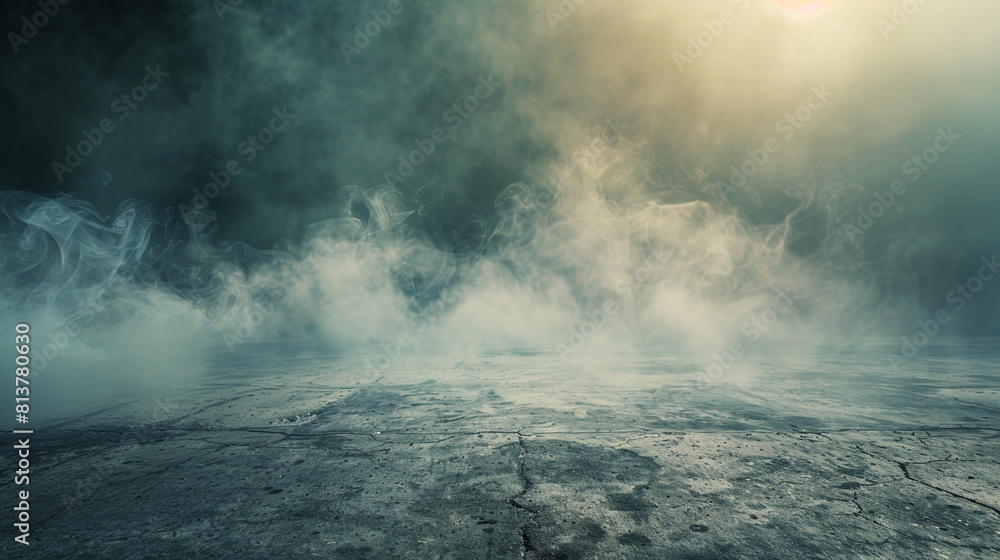Obraz premium A Smokey background with concrete floor transforming into an ethereal landscape