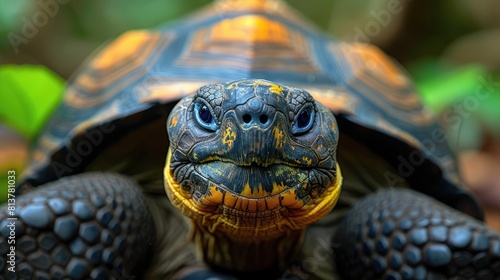 Portrait of a Giant Tortoise (Chelonoidis niger); Santa Cruz Island, Galapagos Islands, Ecuador Generative AI photo