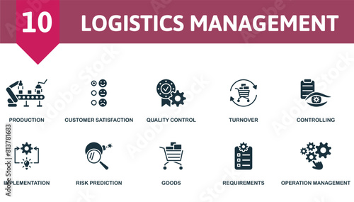 Logistics management set. Creative icons. Editable elements.