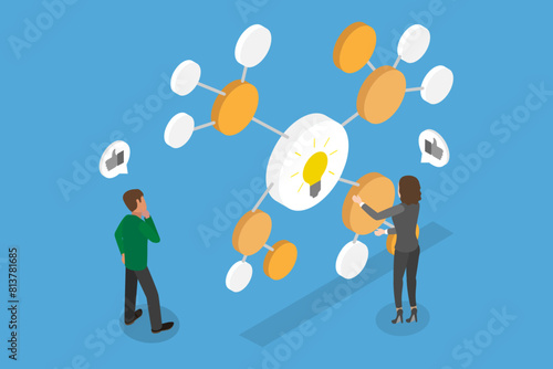 3D Isometric Flat Vector Illustration of Mind Map, Information Management