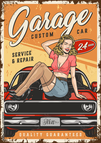 Garage service colorful vintage flyer