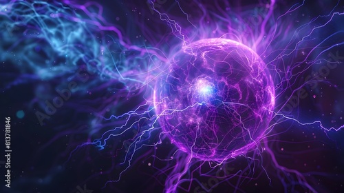 Captivating Electromagnetic Plasma Sphere - Swirling Blue and Purple Energy Field - Futuristic Science Concept