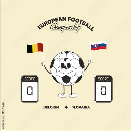 European Football Championship. Match between Belgium and Slovakia. Balloon character holding the flags of both countries. Determinate pointage. For game bets. illustration for matches. Forecast