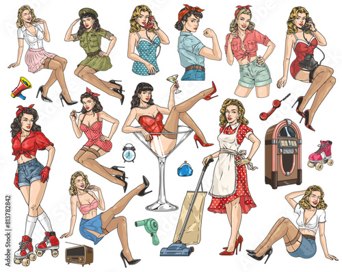 Pinup girls set label colorful
