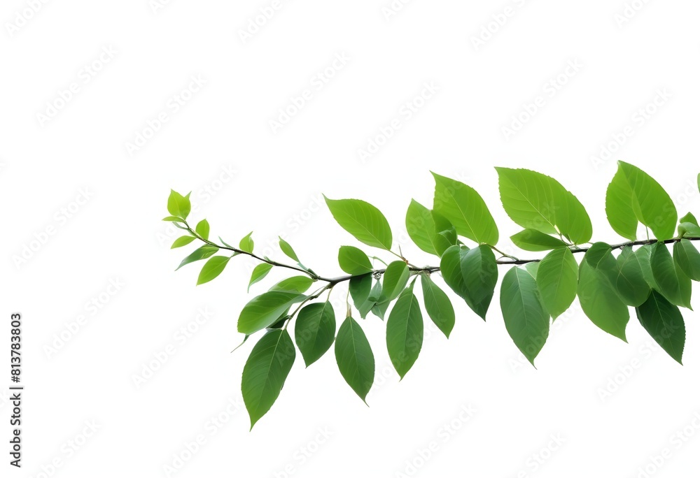 Fresh Green Leaves Branch Isolated on White Background. High Resolution Photo for Design Projects