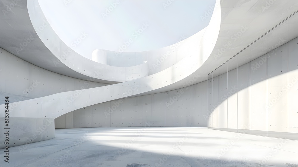 Fototapeta premium Empty Abstract Architectural Building with Minimalist Concrete Design and Open Courtyard Space for Museum or Gallery Display Showroom