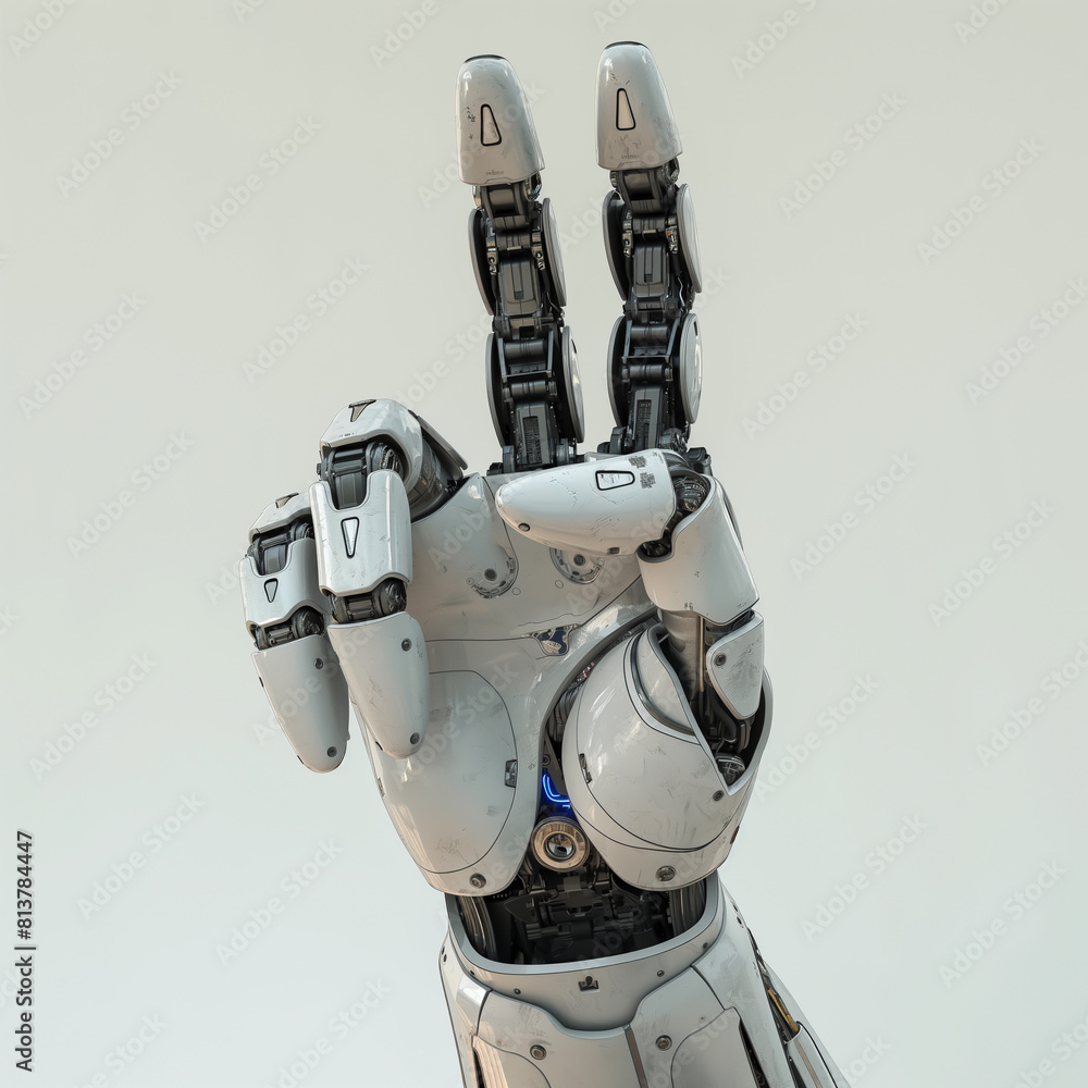 3D rendering of a robotic hand making a peace sign 3D rendering of a robotic hand making a peace sign