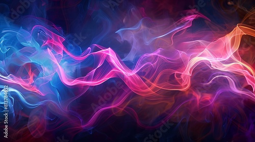 Abstract painting. Colorful smoke, blue, pink and orange. photo