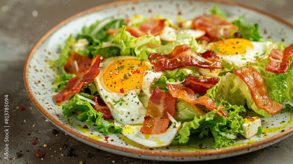 American cuisine. Romaine salad with bacon and eggs. American cuisine. Romaine salad with bacon and eggs.