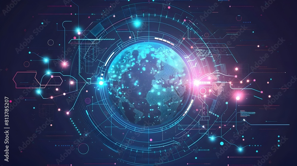 Obraz premium Futuristic Global Communication Technology for Internet Business and Cryptocurrency Blockchain