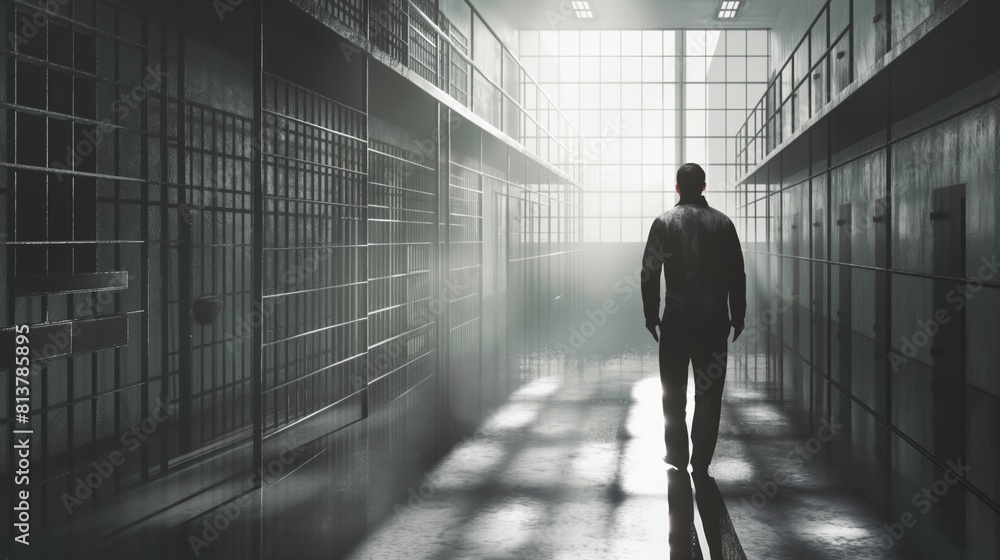 silhouette of a person in jail corridor silhouette of a person in jail corridor