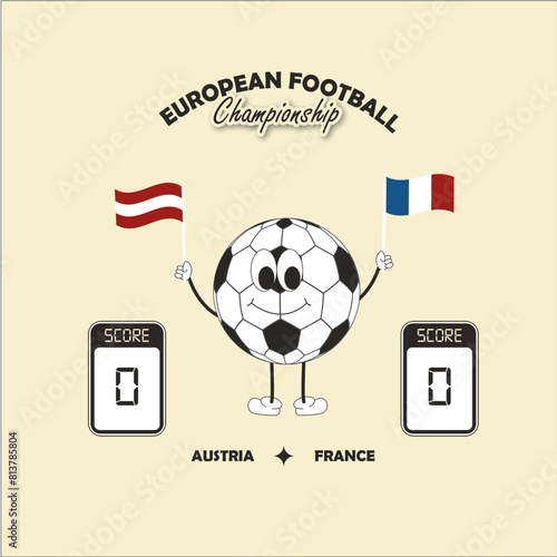 European Football Championship. Match between Austria and France. Balloon character holding the flags of both countries. Determinate pointage. For game bets. illustration for matches. Forecast