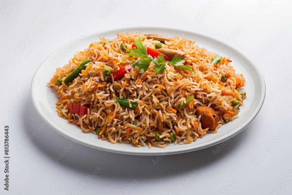 Veg biryani or veg pulav/pulao, pilaf Fried rice Indian food, white background, vegetable pulao Veg biryani or veg pulav/pulao, pilaf Fried rice Indian food, white background, vegetable pulao