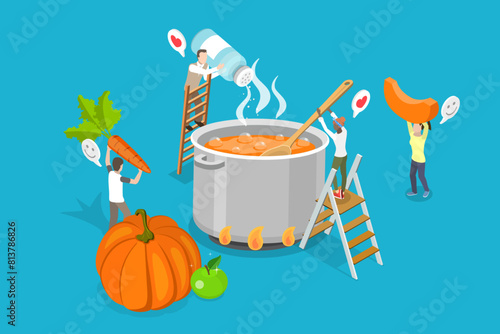 3D Isometric Flat Vector Illustration of Pampkin Soup, Autumn Mood