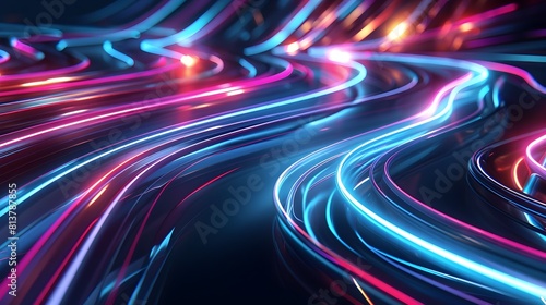 Mesmerizing Neon Curves A Futuristic Digital Art Composition Showcasing Fluid Graceful Motions and Vibrant Hues