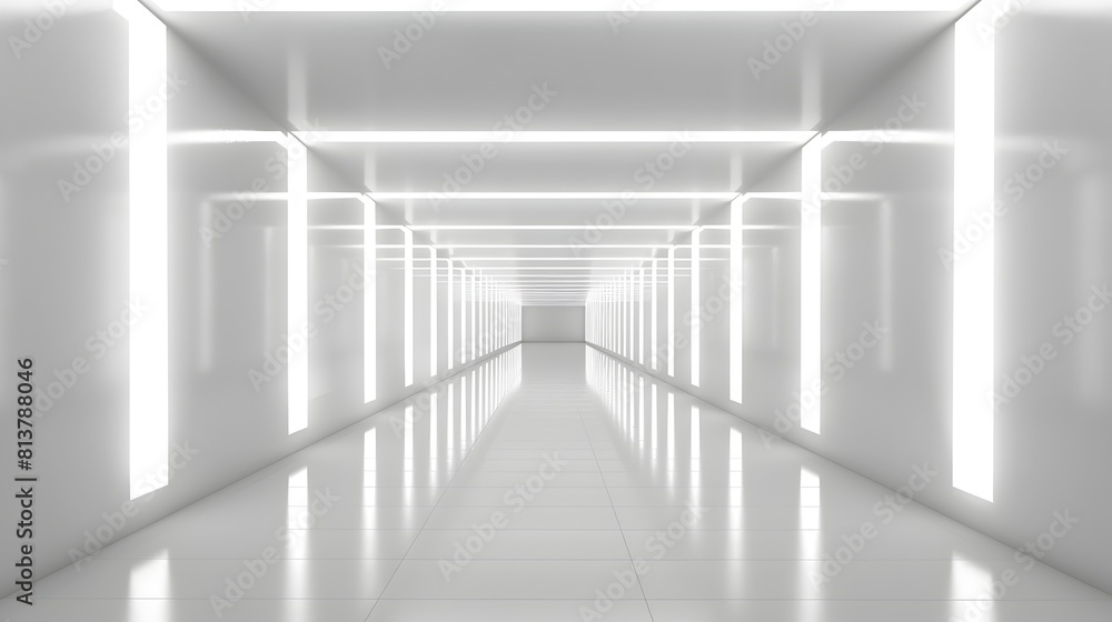 Obraz premium Minimalist 3D Architectural Corridor with Futuristic Lighting and Technology