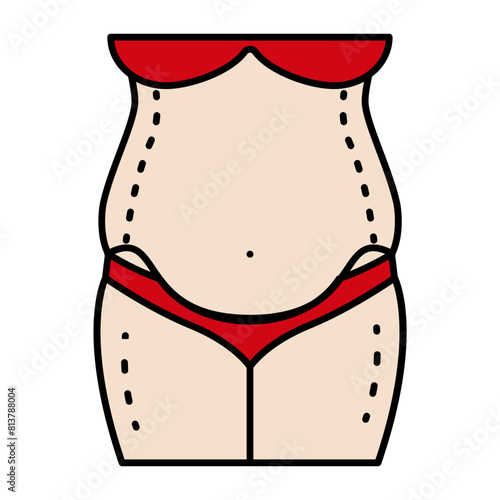 Lower abdominoplasty incision line drawn vector icon design, Cosmetology or Cosmetologist Symbol, esthetician or beautician Sign, Beauty treatment illustration, Tummy Tuck Operational Marking concept