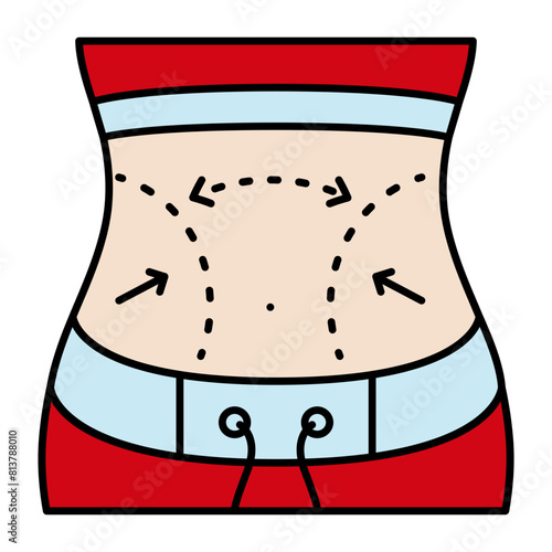 Removing fat between bellybutton and pubic hair vector icon design, Cosmetology or Cosmetologist Symbol, esthetician or beautician Sign, Beauty treatment stock, plastic surgeon makes incisions concept