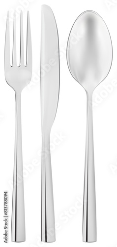 Set of cutlery, vector drawing in the style of photo realism spoon, fork, knife