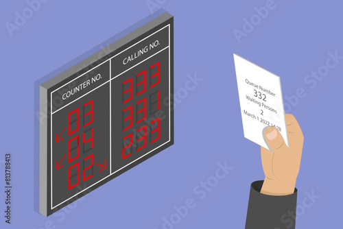 3D Isometric Flat Vector Illustration of Queue Display Number, Digital Automatic Dashboard photo