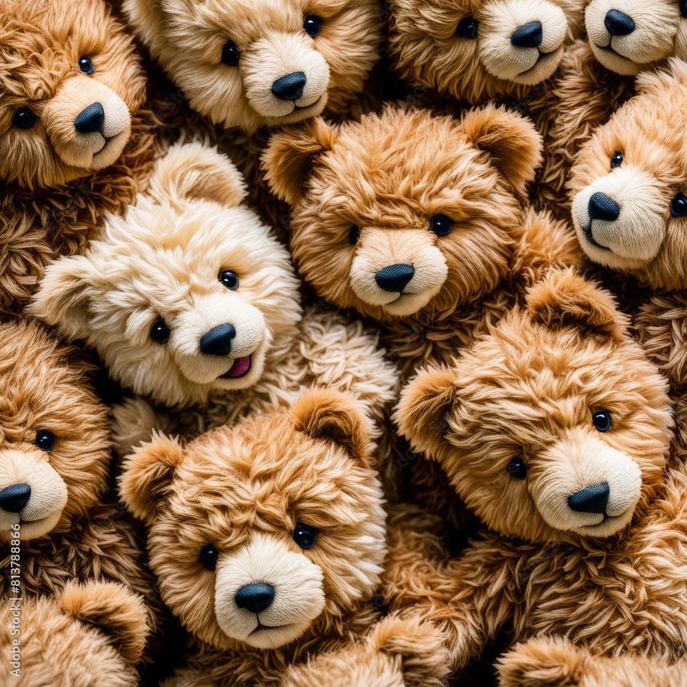 Many teddy bears as background, top view. Group of cute teddy bears. AI generated Many teddy bears as background, top view. Group of cute teddy bears. AI generated