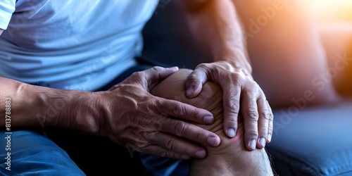 Managing Arthritis Pain: Man with Joint and Tendon Issues Applying Pressure. Concept Pain Management, Arthritis Relief, Joint Health, Tendon Issues, Pressure Application