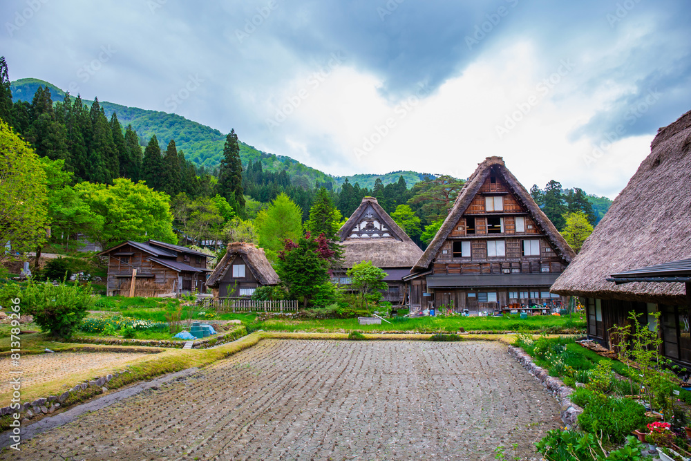 Landscape Traditional and Historical Japanese village Shirakawago in Gifu Prefecture Japan, Gokayama has been inscribed on the UNESCO World Heritage List due to its traditional Gassho-zukuri houses Landscape Traditional and Historical Japanese village Shirakawago in Gifu Prefecture Japan, Gokayama has been inscribed on the UNESCO World Heritage List due to its traditional Gassho-zukuri houses