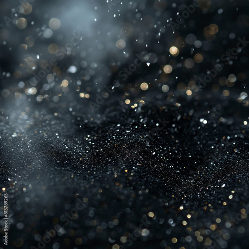 Black glitter texture with shiny particles.