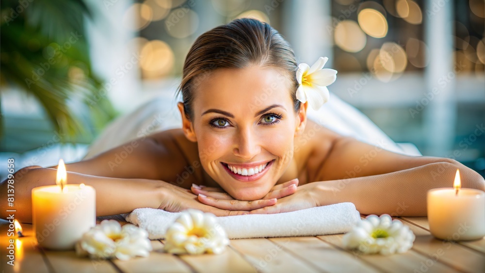 Naklejka premium Portrait of Smiling Woman Enjoying Spa Day 