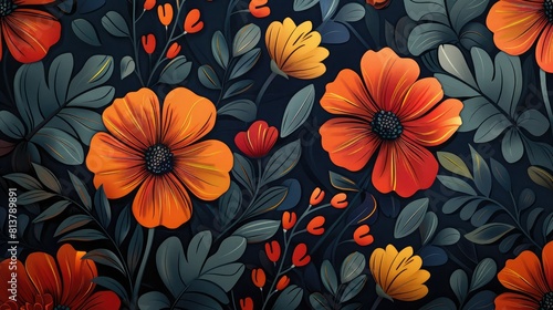 Wallpaper Mural patterned backdrop of stylized floral motifs, adding elegance to any visual presentation. Torontodigital.ca