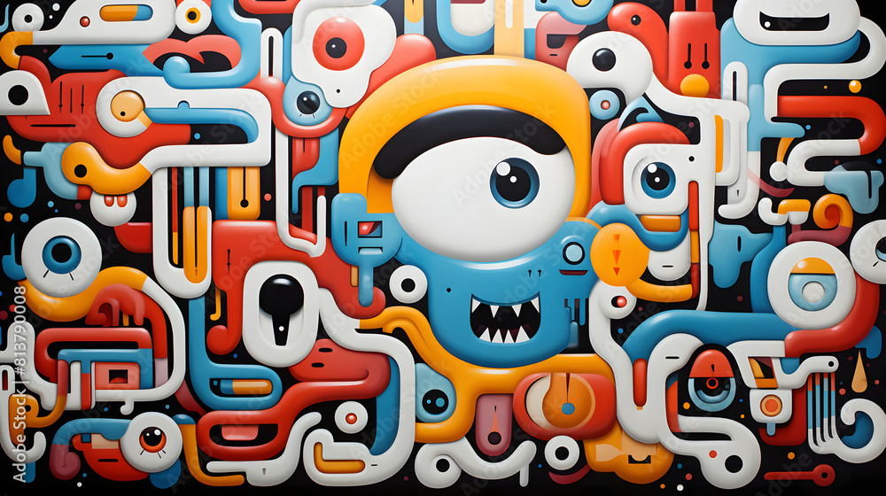 cartoon characters stylized in a clean and contemporary graphic style pattern geometric shapes design poster background cartoon characters stylized in a clean and contemporary graphic style pattern geometric shapes design poster background