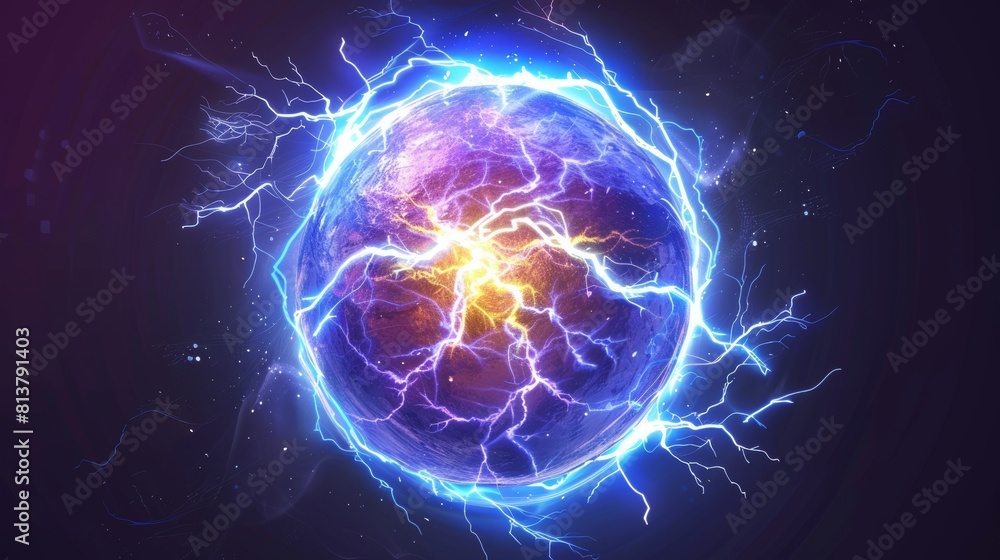 Modern illustration of electric lightning energy explosion balls. 3D thunderbolt crack glow effect. Isolated abstract discharge on a transparent background. Modern illustration of electric lightning energy explosion balls. 3D thunderbolt crack glow effect. Isolated abstract discharge on a transparent background.