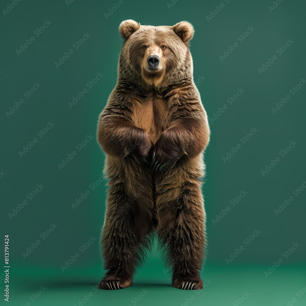 Obraz premium Full body of bear on solid green screen background, fashion photography, evenly lighting