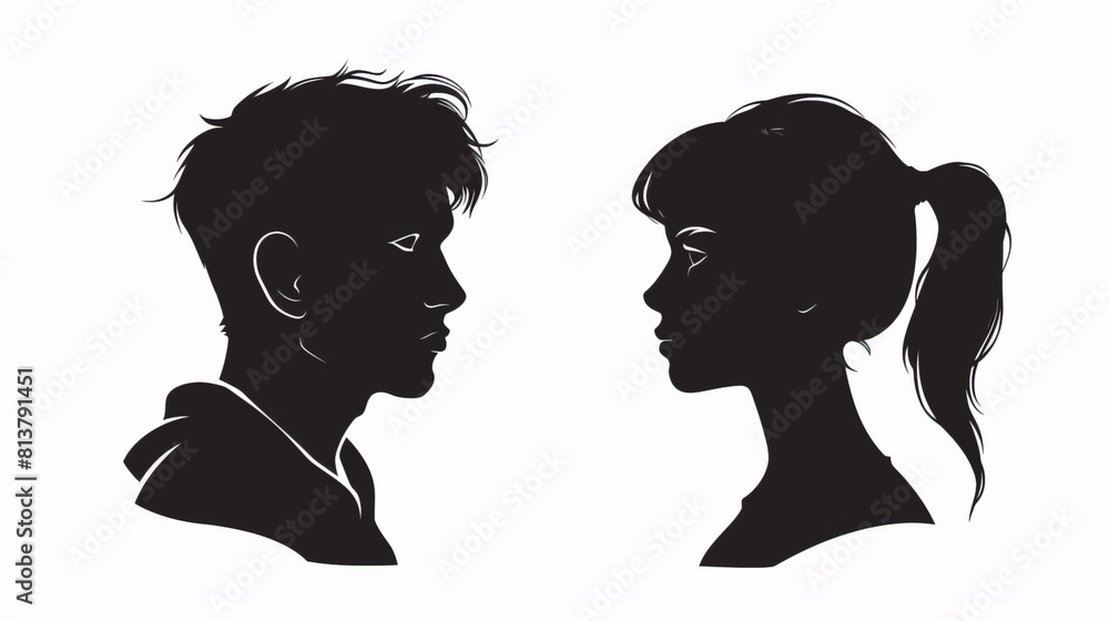 Male and female head icon silhouette avatars for profiles and logos - Modern vector design of man and woman faces in black and white for diverse identity concepts and team visuals. Male and female head icon silhouette avatars for profiles and logos - Modern vector design of man and woman faces in black and white for diverse identity concepts and team visuals.