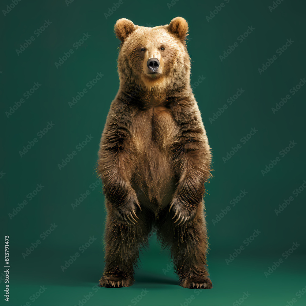 Obraz premium Full body of bear on solid green screen background, fashion photography, evenly lighting