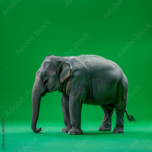 Full body of elephant on solid green screen background  fashion photography  evenly lighting