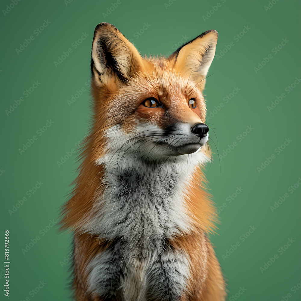 Fototapeta premium Full body of fox on solid green screen background, fashion photography, evenly lighting