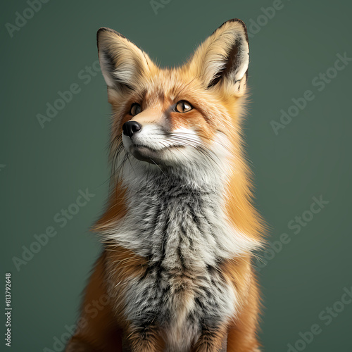 Full body of fox on solid green screen background  fashion photography  evenly lighting